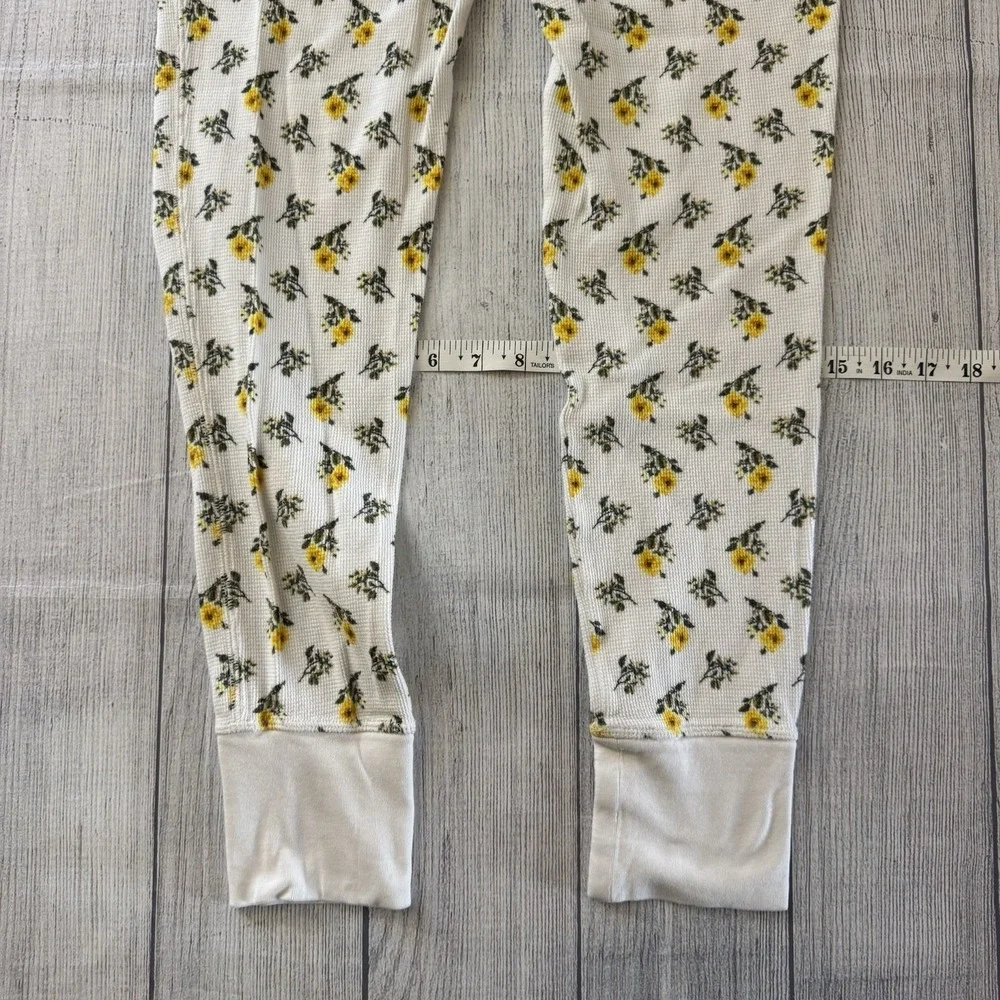 Victoria's Secret Floral Thermal Pajama Set Women's Cream Yellow Waffle Knit S
